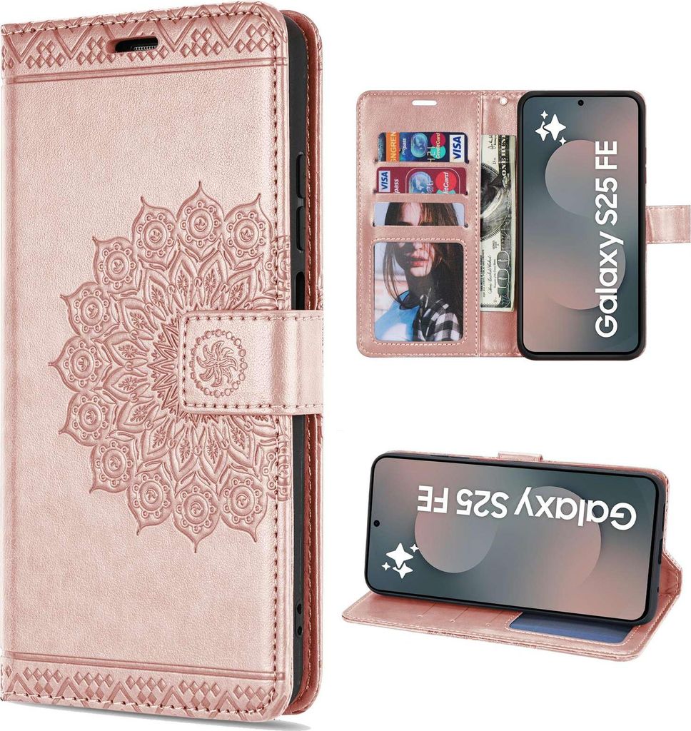 Handy Tasche für Samsung Galaxy S25 FE Hülle Handyhülle Klapphülle Wallet Case in Rosegold