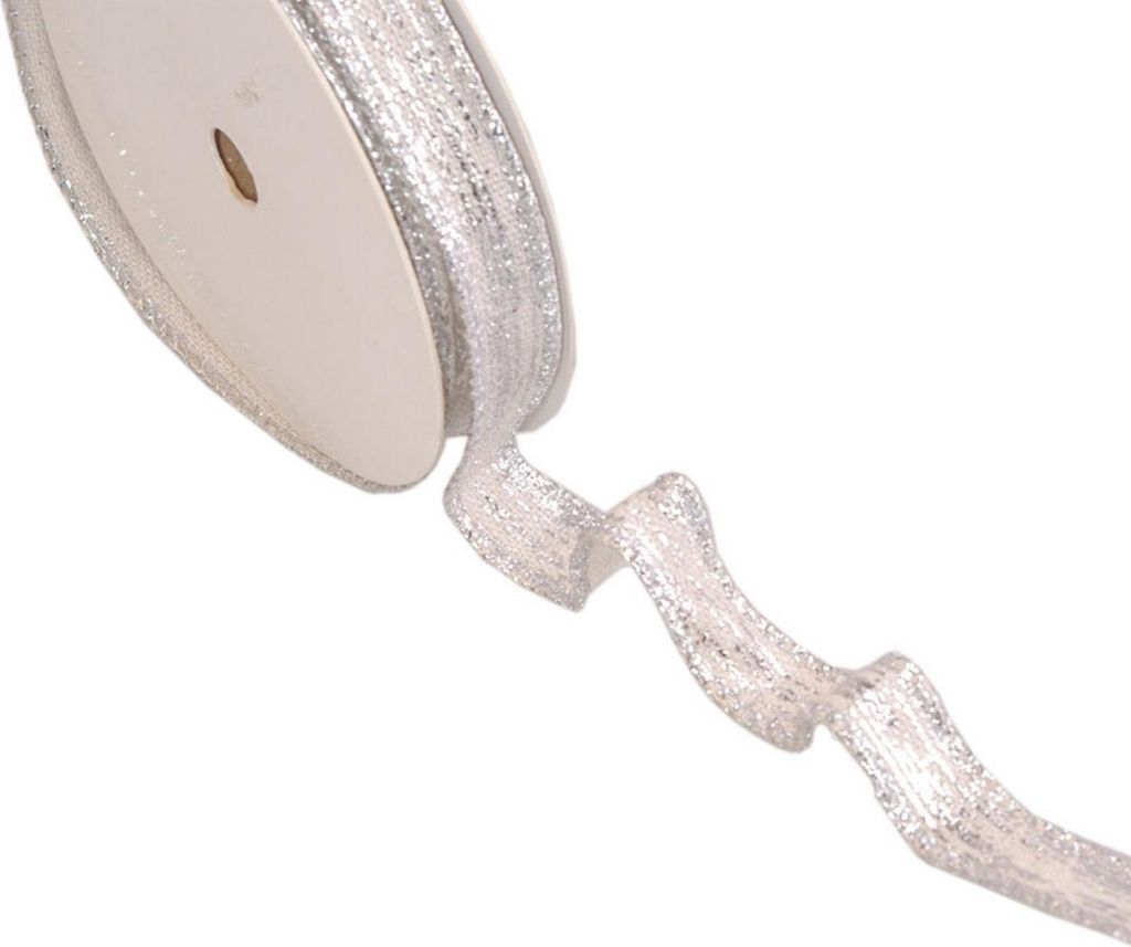 Weihnachtsband "Streifen" mit Drahtkante - 15mm - 10m - col. 01 Natur-Silber - 67800-15-10-01