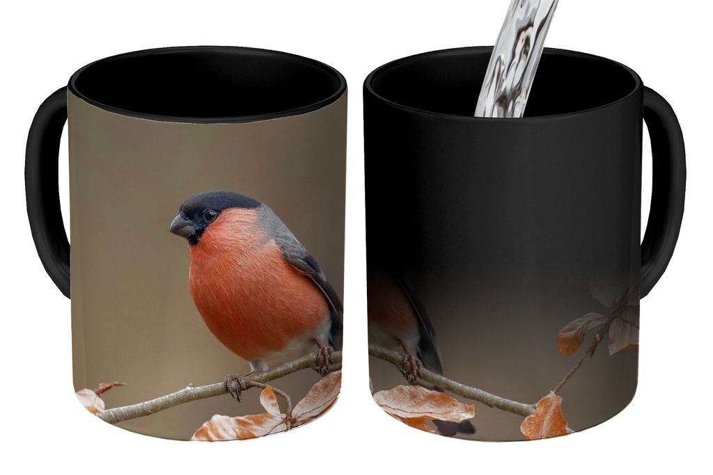 KitchenYeah Zauber Tasse Zaubertasse Magic Vogel - Laub - Herbst - Gimpel - 350 ml Farbwechsel Becher Geschenk Geschenkidee - Magic-Tasse - Fotot...