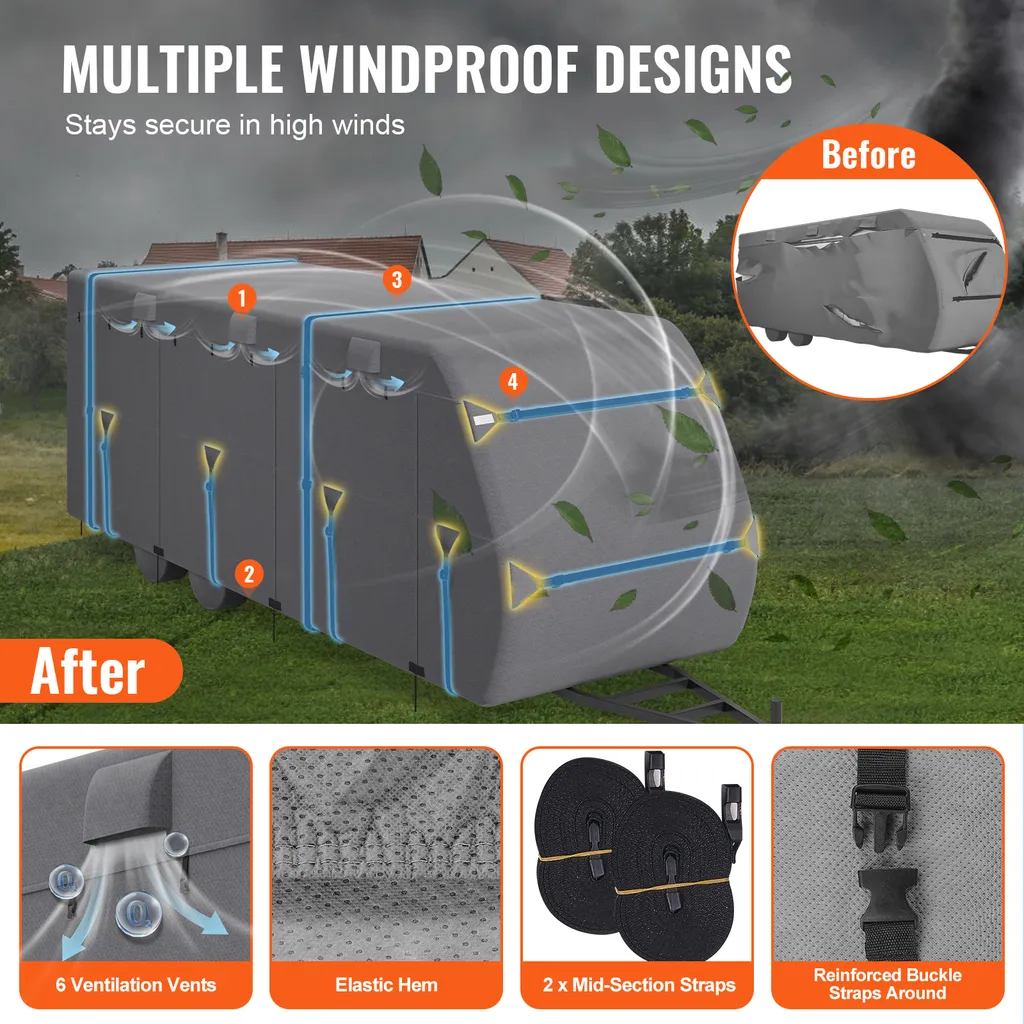 Housse Caravane Anti-Vent et Imperméable VEVOR avec Sangles et Patchs