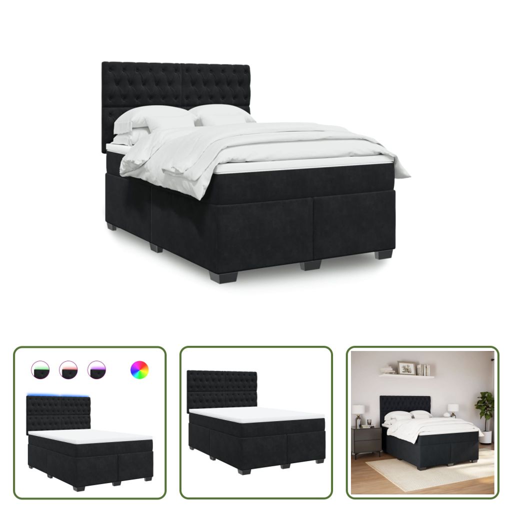 The Living Store Boxspringbett mit Matratze Schwarz 160x200 cm Samt