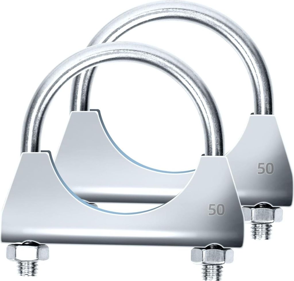 2 Stück 50mm (2 Zoll) Auspuff U-Klemme - Universelle Heavy Duty U-Bolzen Schalldämpferklemmen für Auspuff - Rohranschluss - Bögen und Rohrdicht...