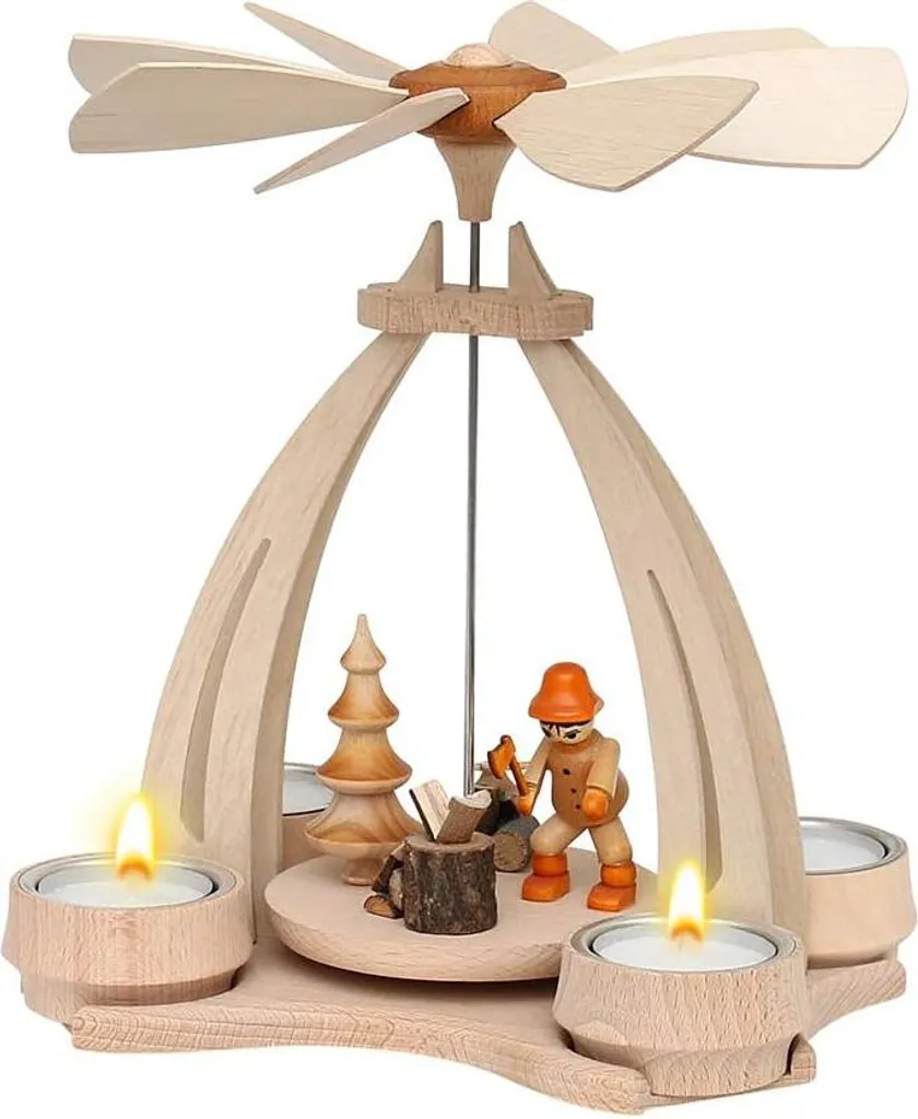Décoration de Noël bois de hêtre - Pyramide rotative thème forêt