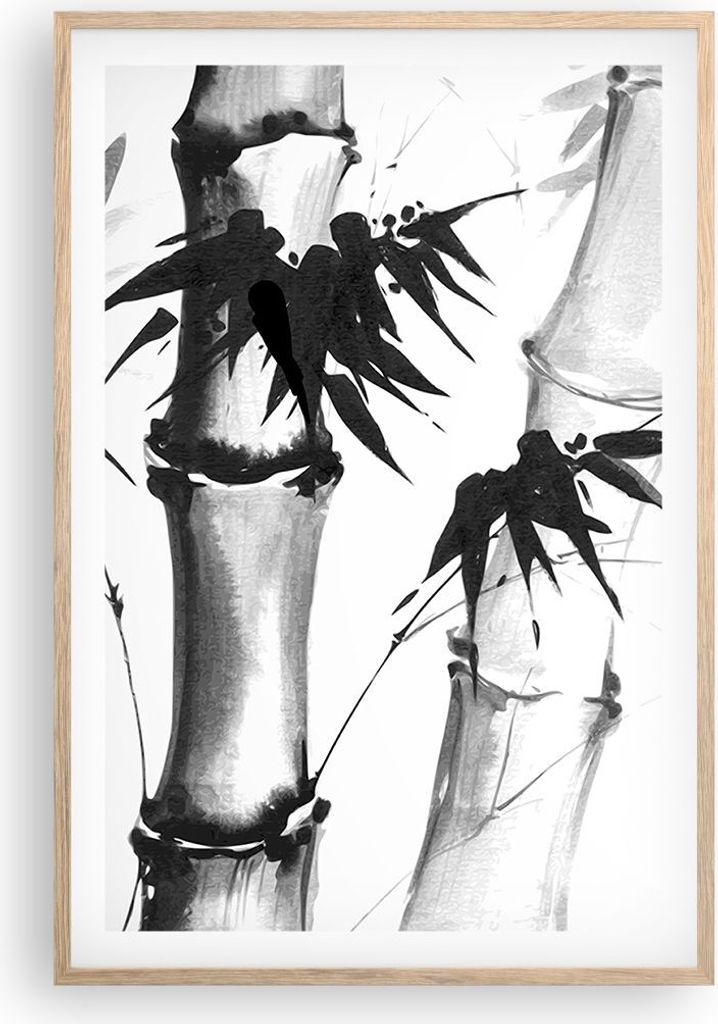 Gerahmtes Poster - Rahmen in heller Eiche - Asiatisch Aquarell Bambus - 61x91,5 cm - Wand Bild - Wanddeko - Wandbilder - Kunstposter - Wandposter -...