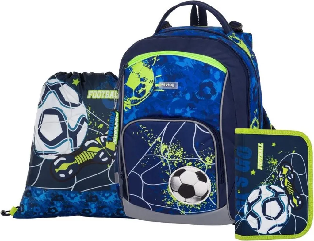 Cartable Football ergonomique OXY GO bleu, ensemble 3 pièces complet