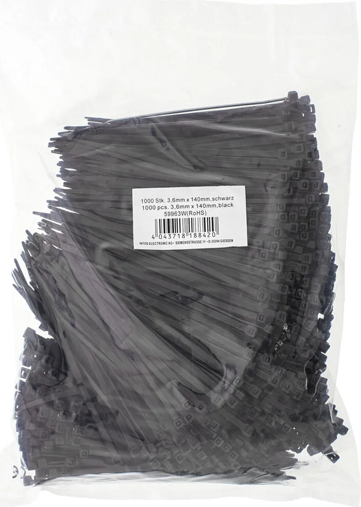 InLine 59963W Fascette Stringicavo Nere 140x3.6mm - 1000 Unità