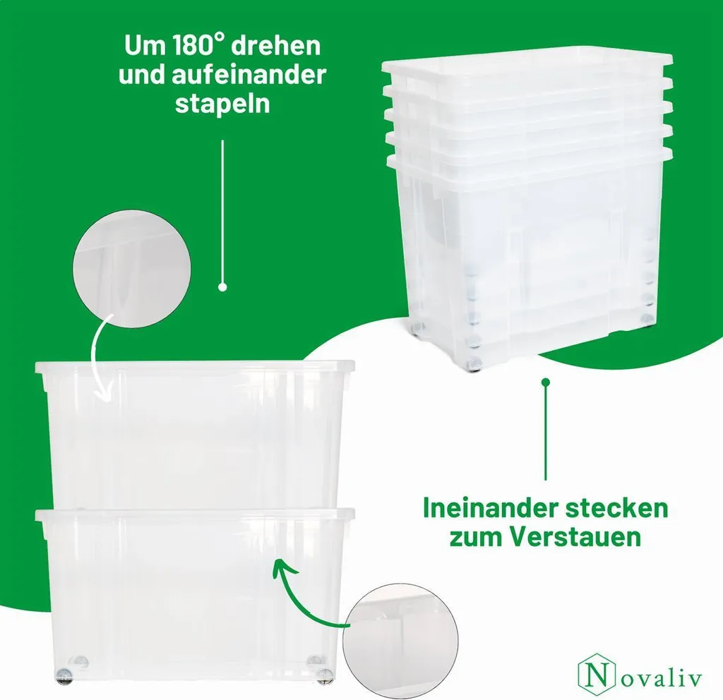 Bac de Rangement Plastique 80L Empilable avec Couvercle Anthracite - 4