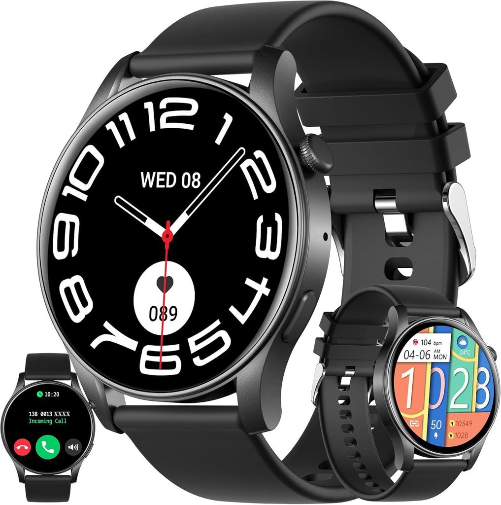 Smartwatch mit Telefonfunktion, 1,43” AMOLED 5ATM Fitnessuhr Taschenlampe Schrittzähler Herzfrequenz, SpO2, Sportuhr Aktivitätstracker für And...