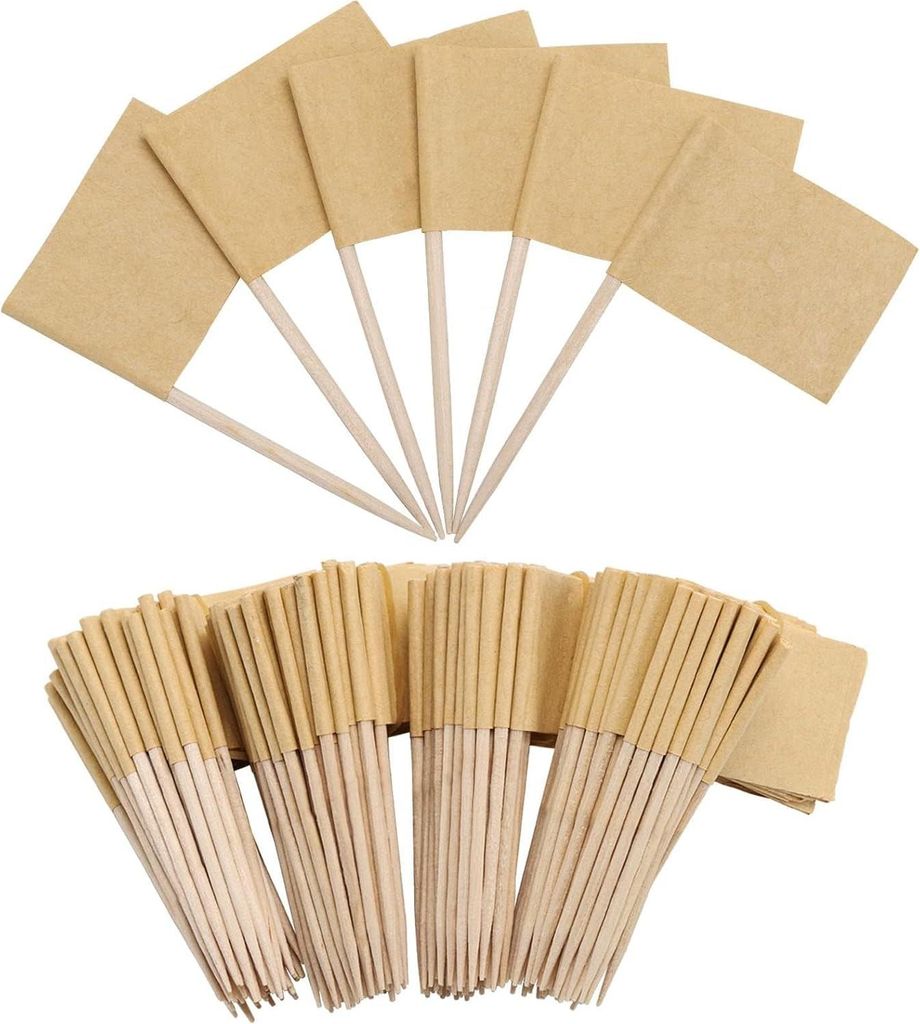 200 STK Leere Zahnstocher Flaggen,Kraftpapier Flagge Zahnstocher, Cupcake Fähnchen,für Kuchen Buffet, Cocktailpartys, Käseplatten, Burger,Klein DIY