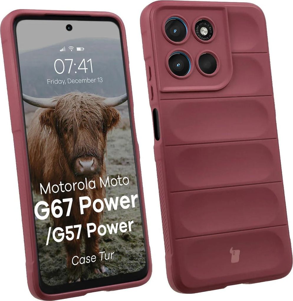 Robuste Handyhülle für Motorola Moto G57 Power / G67 Power, Bizon Case Tur, Burgunderrot
