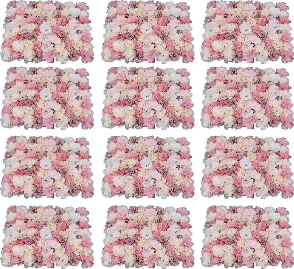 Mur de fleurs artificielles roses décoratif pour intérieur et extérieur