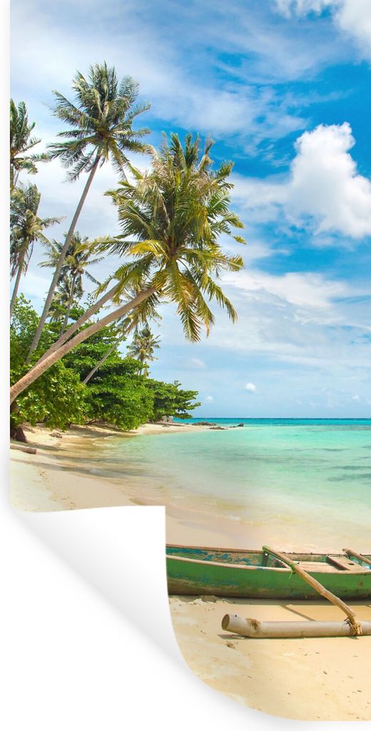 MuchoWow Wandtattoo Wandsticker Wandaufkleber Strand - Kanu - Palme - Tropisch 40x80 cm Selbstklebend und Repositionierbar - Repositionierbar - W...