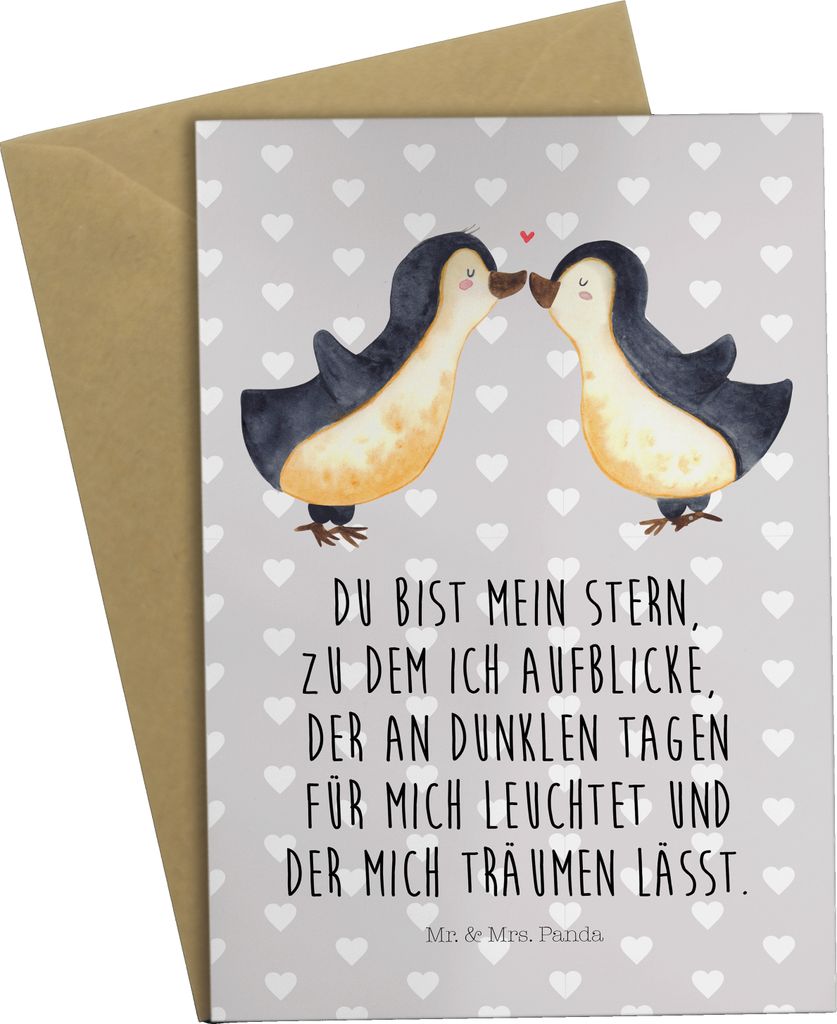 Mr. & Mrs. Panda Grußkarte Pinguin Liebe - Grau Pastell - Geschenk, Love, hochzeitskarten, Hochzeitstag, Klappkarte, osterkarten, Liebesspruch, ei...
