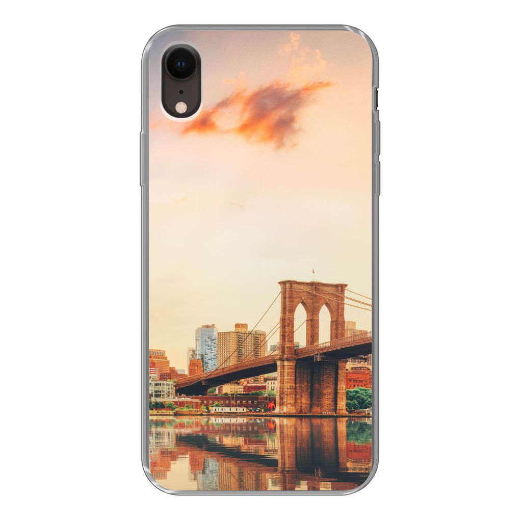 MuchoWow Handyhülle Schutzhülle Hülle für iPhone XR New York - Brooklyn - Brücke - Sonnenuntergang Silikon Softcase Handy Hülle - Schutzdeckel