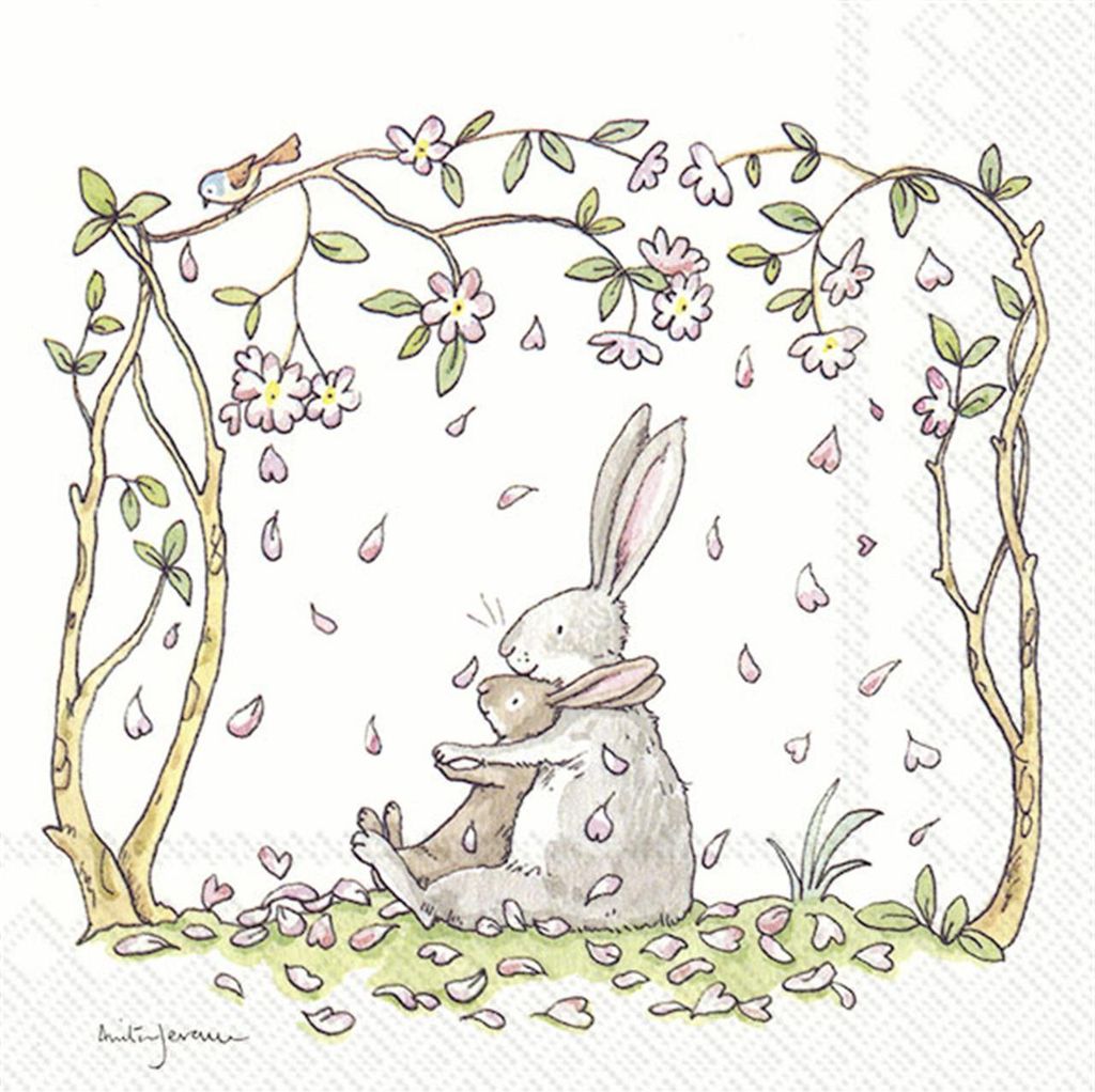 BLOSSOMS AND BUNNIES white Lunch-Servietten L 7708