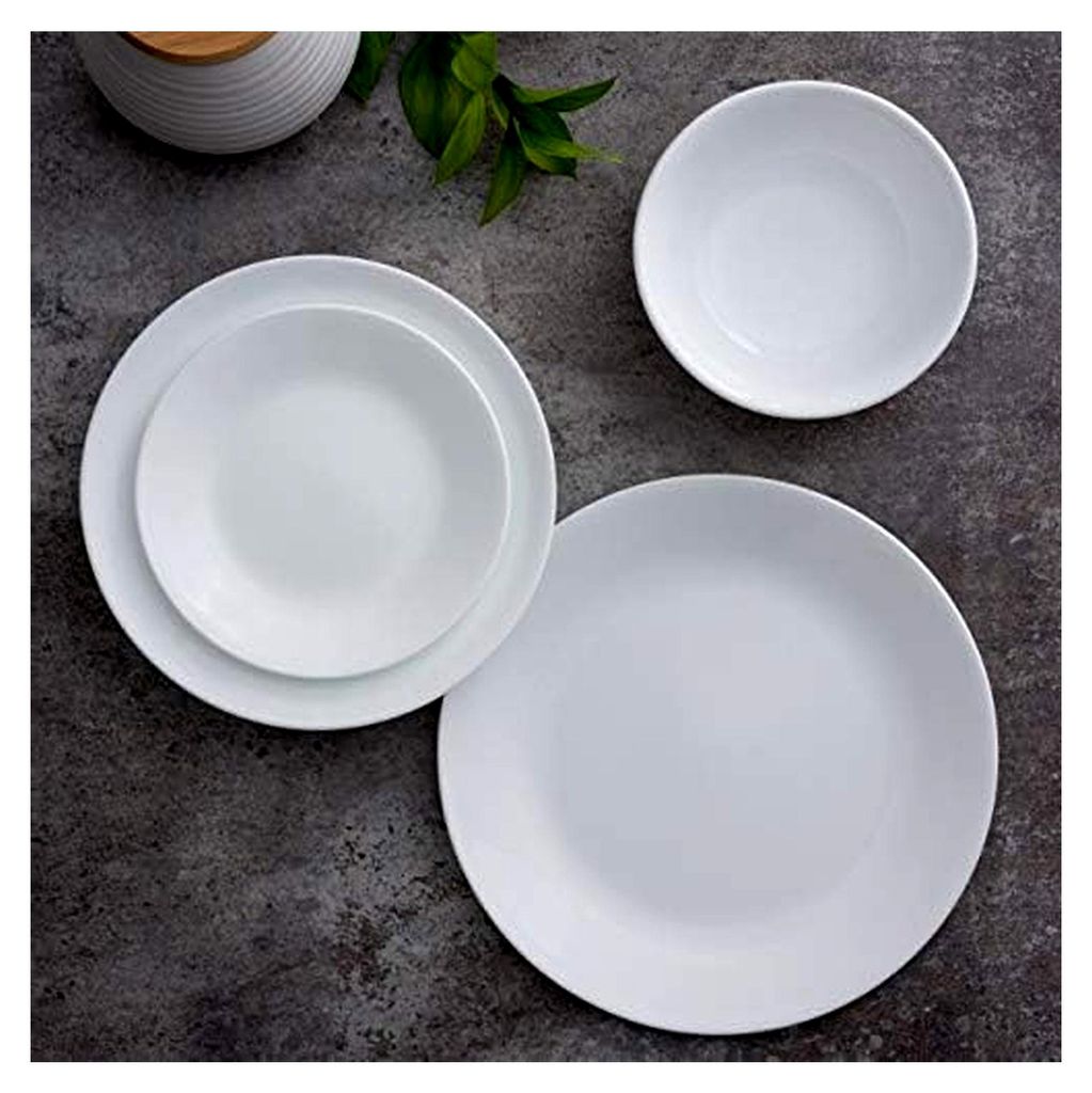 8-teiliges Set Speiseteller aus dreischichtigem Glas, splitterfest, leichte runde Teller in Winter Frost White