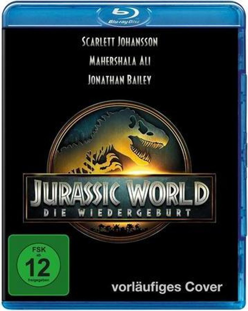 A Blu-ray disc cover for Jurassic World: Die Wiedergeburt.