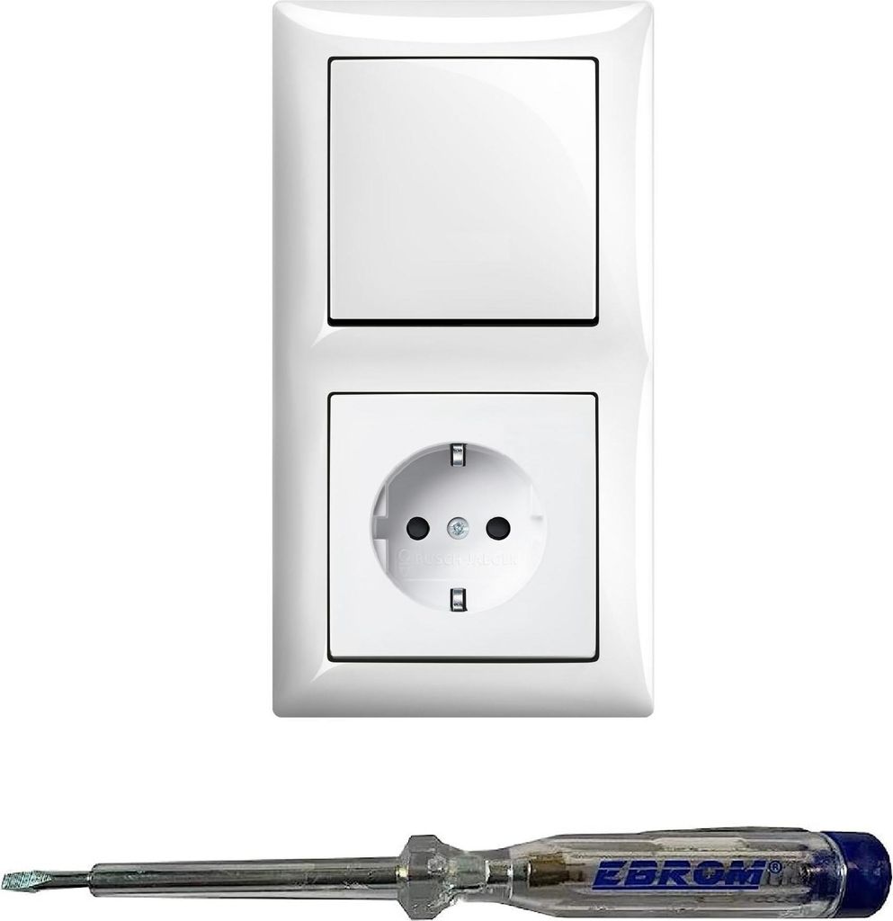 Busch Jäger Lichtschalter Wechselschalter AN/AUS 2000/6 US und Steckdose 20EUC-914 im 2-fach Rahmen in Balance Si alpinweiß glänzend inklusive E...