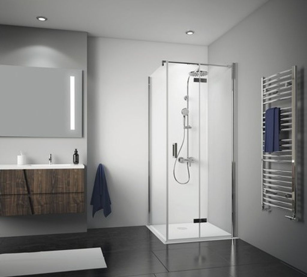 Seitenwand für Drehfalttür Breuer Panorama 100 cm Anschlag rechts Dekor Grau Profilfarbe chrom