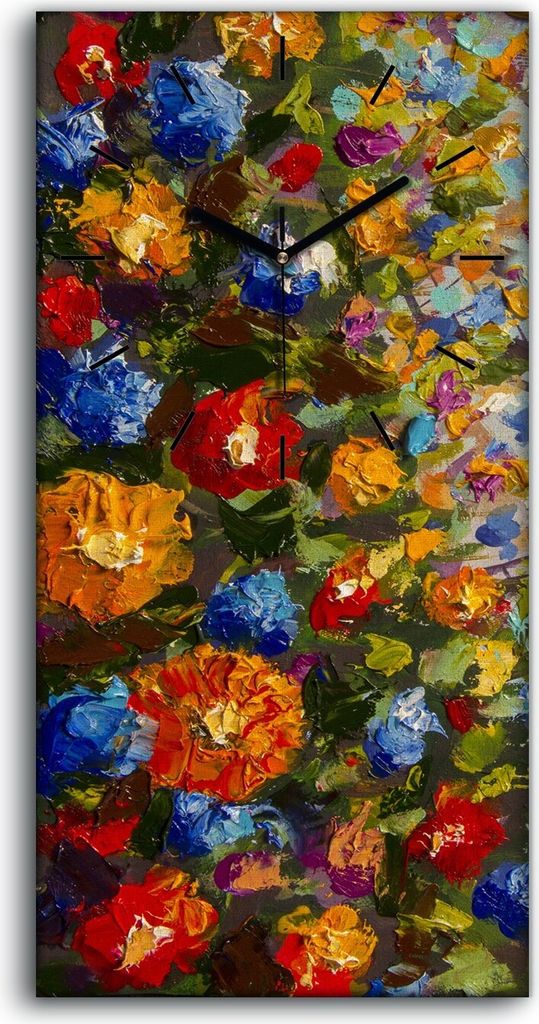 Wanduhr Bürouhr Leinwand Bild Geräuschlos 30x60 Ölgemälde Blumen Bunte Kunst - schwarze Hände