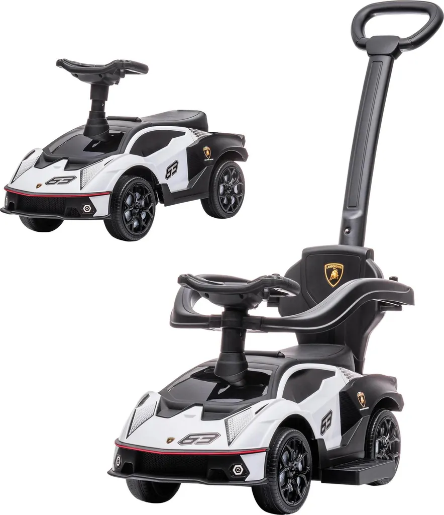 Porteur voiture blanche pour enfant, modèle cabriolet détails soignés