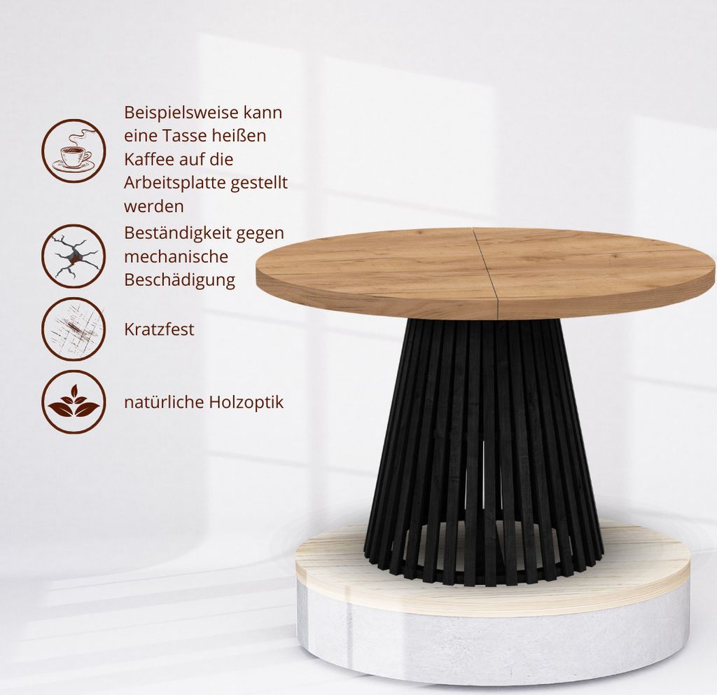Runder Ausziehbarer Tisch für Esszimmer, DOVER - Produktbild 6