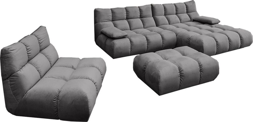 KAWOLA Sitzgruppe VIVIEN Ecksofa rechts Drehsessel Hockerbank Velvet stone