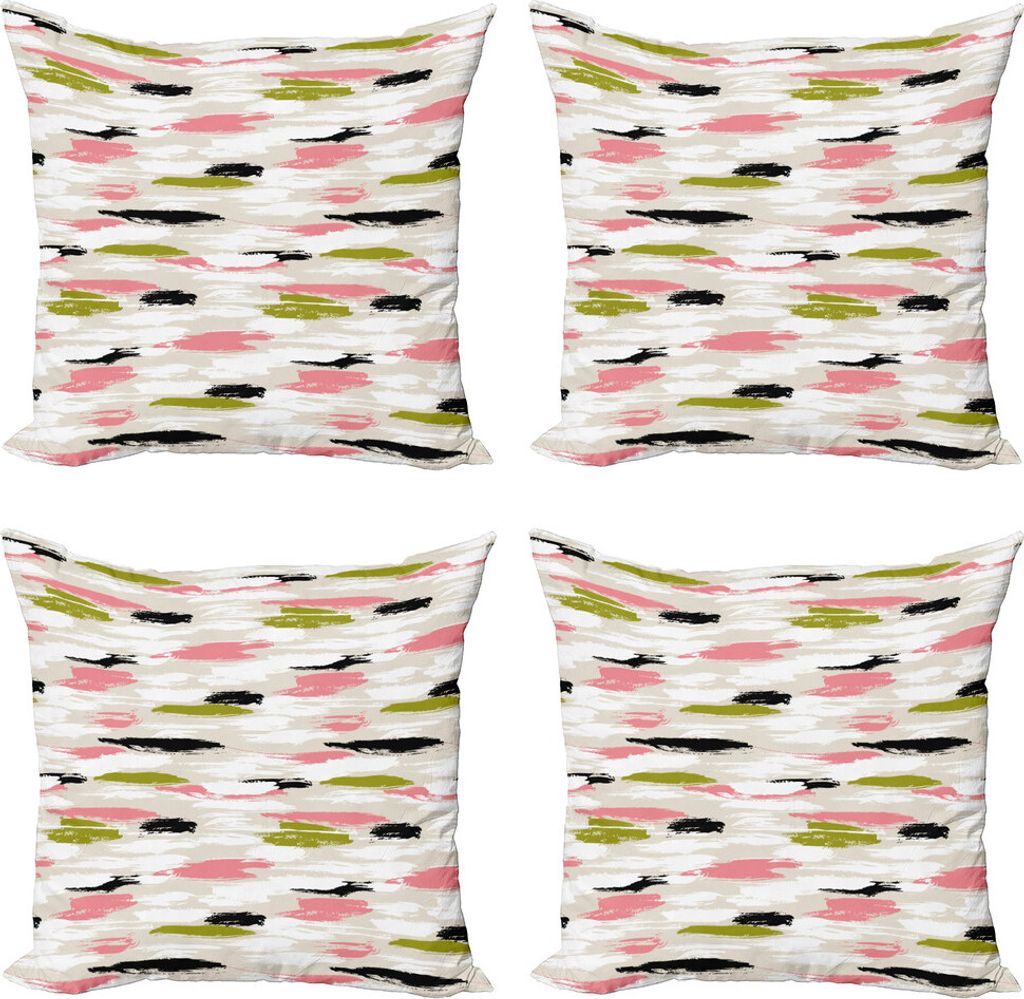ABAKUHAUS Kunst Kissenbezug Set (4 Stück), Thick Brushstrokes Stripes, Moderner Doppelseitiger Digitaldruck, 45 cm x 45 cm, Coral Black Olive Grün
