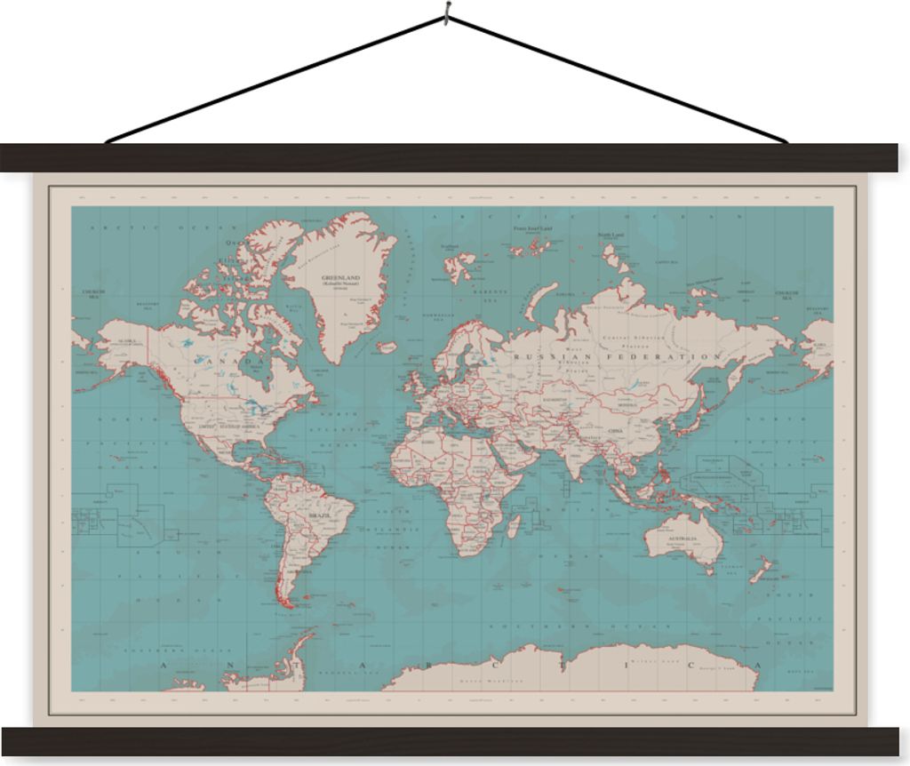 MuchoWow Textilposter Weltkarte - Vintage - Atlas - Kinder - Jungen - Mädchen 150x100 cm mit schwarzem Rahmen - Schlafzimmer