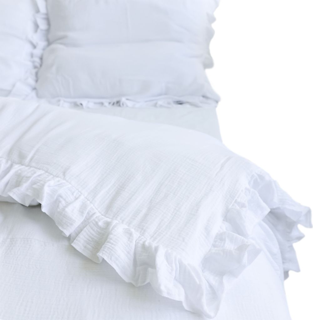 Musselin Bettwäsche Mit Rüschen Set Schlafzimmer Bettdeckenbezug 160X200 Cm + 2 Kissenbezüge 70X80 Cm Weiß