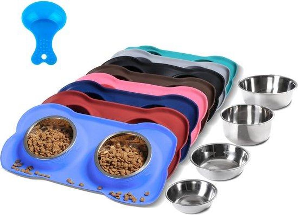 Hunde- und Katzenfutterer für den Haustierbesitz, aus Edelstahl gefertigt, morsfest, mit Anti-Slip-Silikonmatte und Futtereimer für Hunde, Katzen...