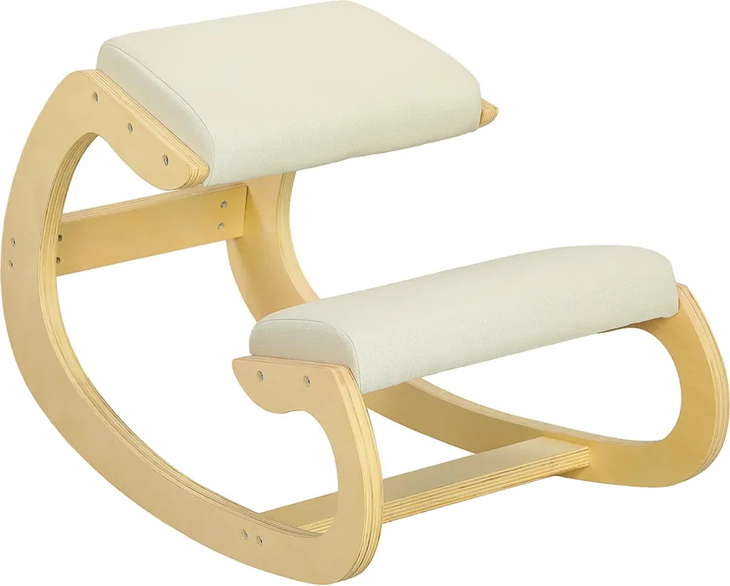 Siège ergonomique bois et assise rembourrée crème - Design 55x85x55 cm