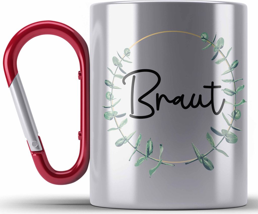 Trendation - Braut Edelstahl Tasse Karabiner Geschenk Hochzeit Heiratsantrag Geschenkidee zur Hochzeit (Rot)