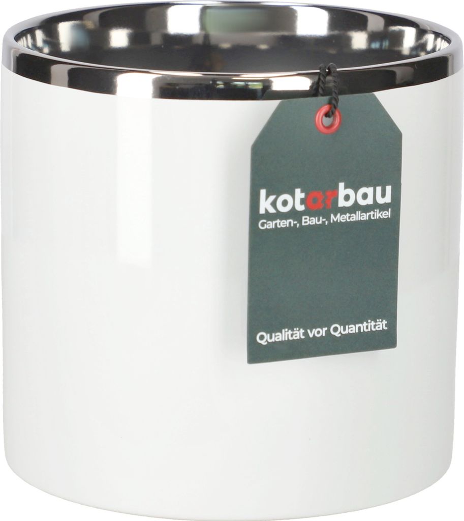KOTARBAU® Keramik-Blumentopf Zylinder Weiß Silber Produktbild 