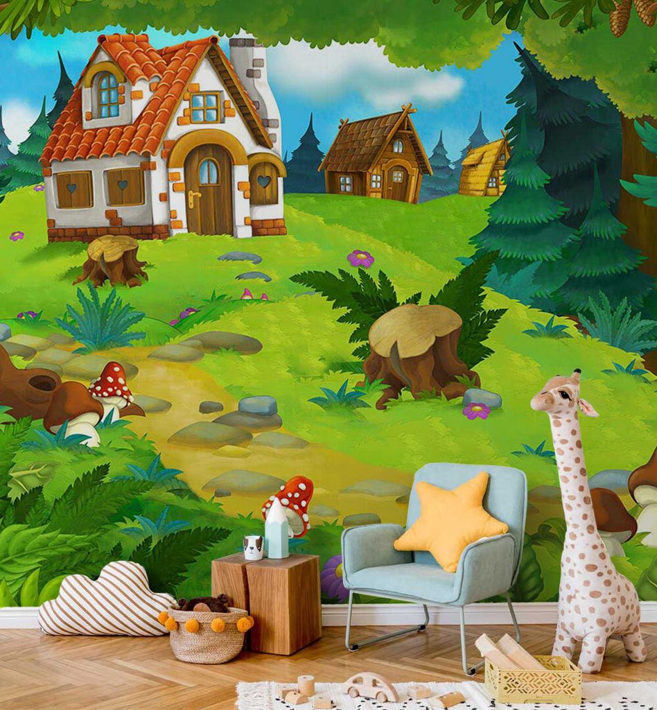 Fototapete Dorf im Wald, Material:Superior Vlies 350g/qm, Größe Tapete:520 x 260cm