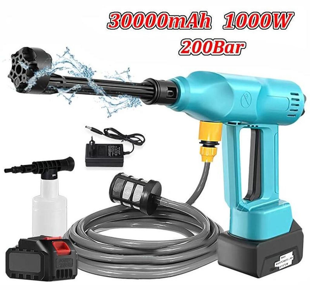 Akku-Hochdruckreiniger - Hochdruckpistole - Max. 200 bar - Bürstenloser Motor 1000 W - Akku 30.000 mAh - Schaumgenerator - Verstellbare Düse - In...