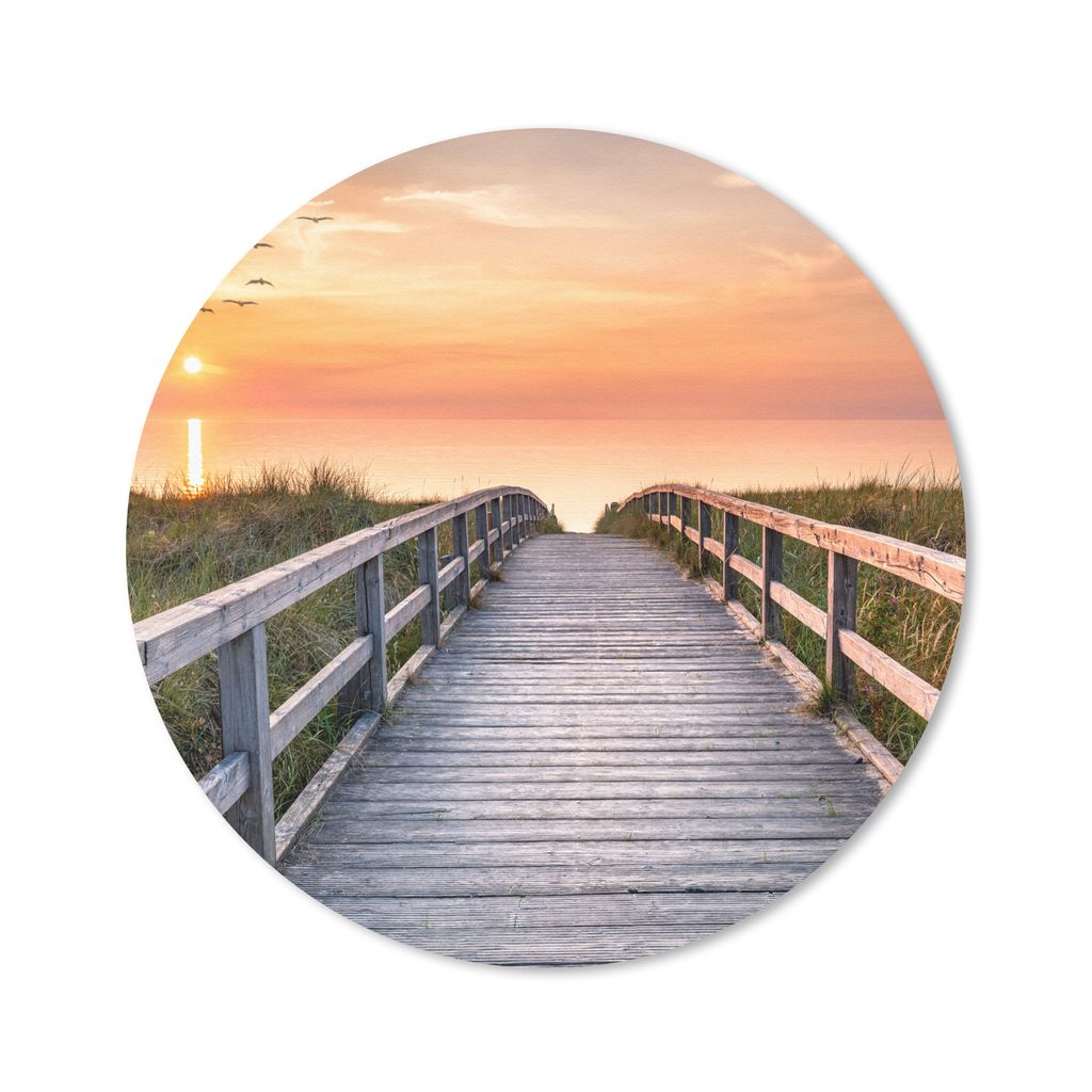 MuchoWow Mauspad Mousepad Sonnenuntergang - Meer - Weg - Gras - Düne - Vögel 20x20 cm - Mousepads - Maus Mat - Pad - Mausunterlage - Schreibtis...