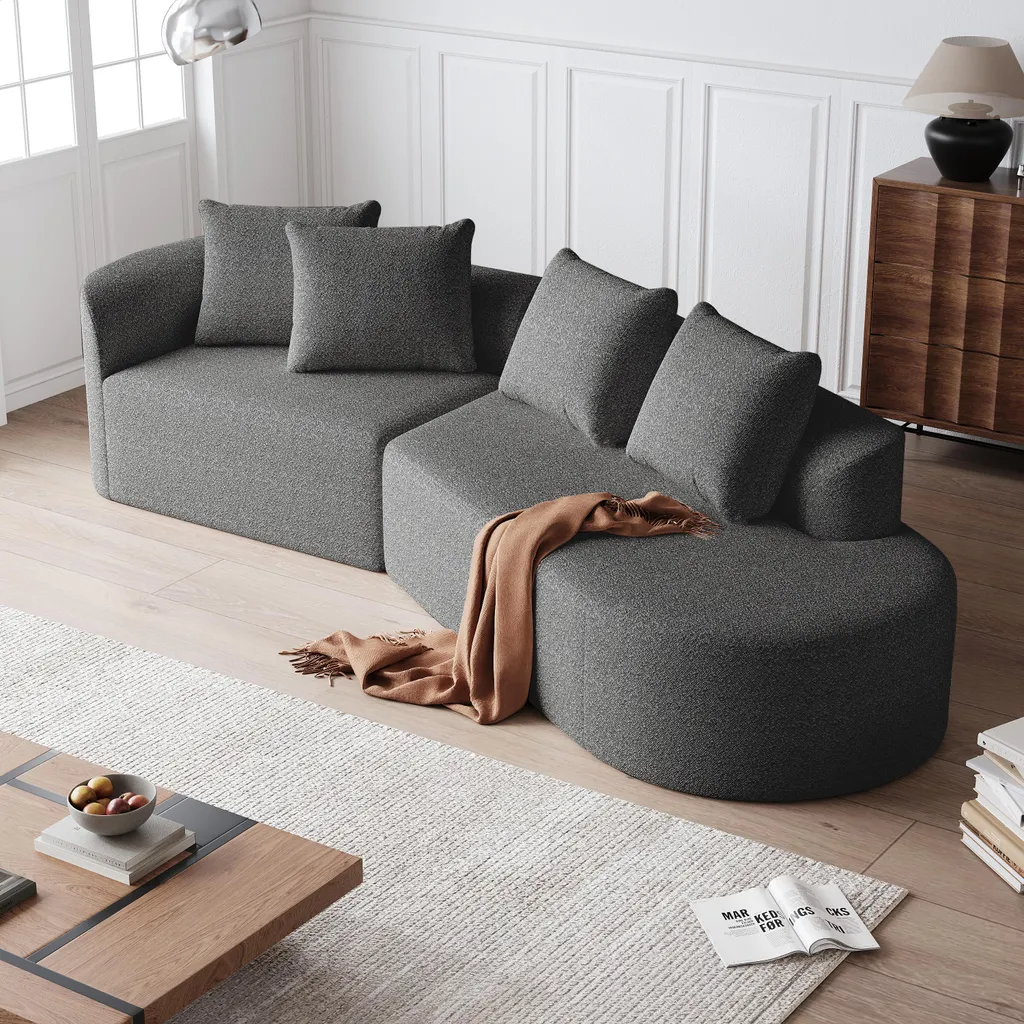 Canapé d’angle 4 places OKWISH en chenille gris foncé 294cm design nuage