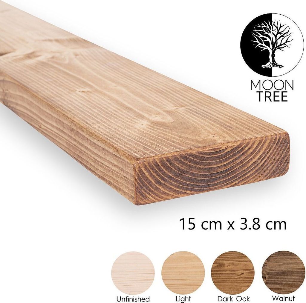 MoonTree | rustikales Wandregal aus Holz Kisa, 15x3.8x200cm, Dark Oak | Hängeregal, Regalboden, Wandregal Holz für Wohnzimmer, Küche & Flur