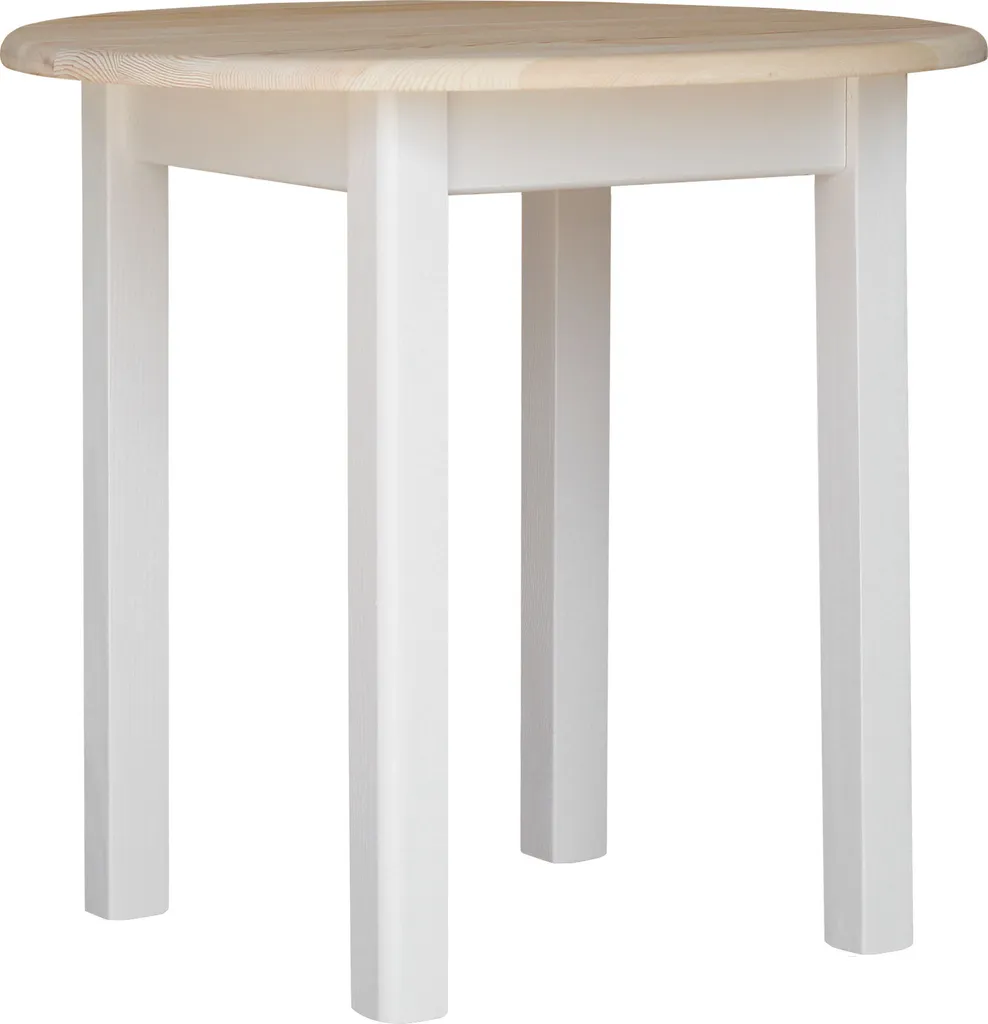 Tavolo Rotondo 90 cm Bianco in Pino Massiccio - Piano Naturale Grezzo