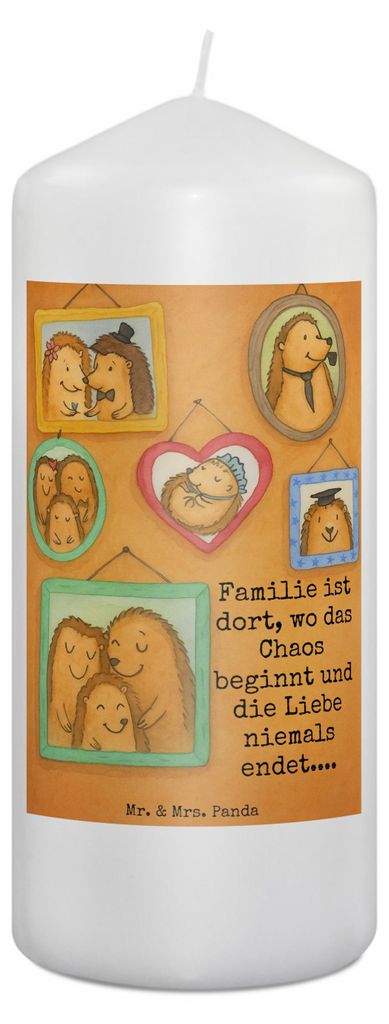 Mr. & Mrs. Panda Kerze Igel Familie Design 19 x 8 cm - Weiß - Geschenk, Muttertag, Bilder, Wachskerze, Papa, Bedruckte, Glück, Zylinderkerze, Stu...