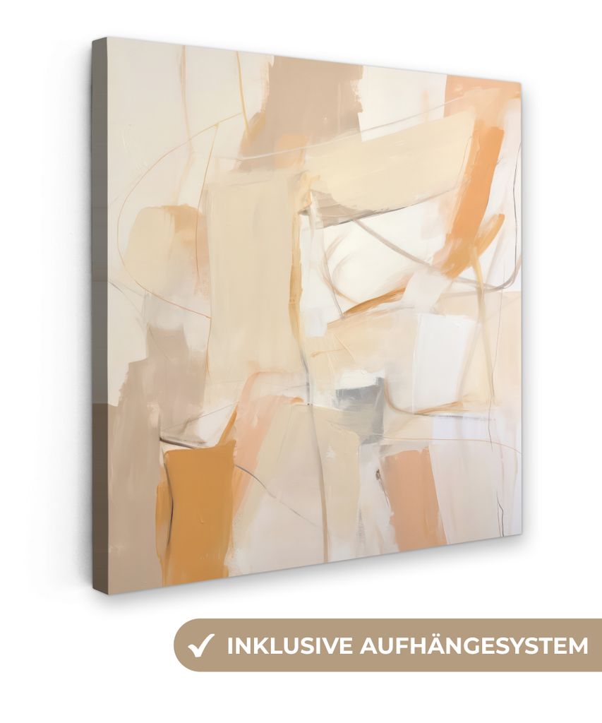 MuchoWow - Leinwandbilder - Abstrakt - Beige - Orange - Kunst - Modern, Wandbild, Wanddeko Bilder Wohnzimmer, 50x50 cm