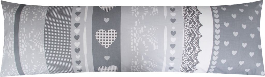 Seitenschläferkissen Bezug, Herzen Anthrazit, 40x145cm - Produktbild 