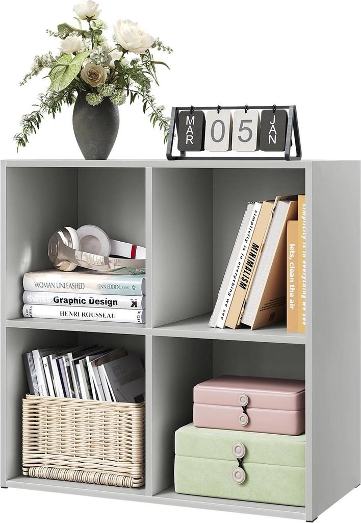 Bücherregal - Würfelregal mit 4 Fächern - 29x59,6x59,8 cm - Standregal - MDF/Spanplatte - Grau