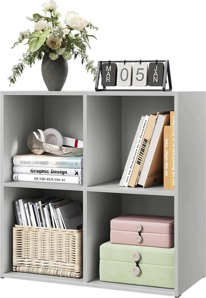 Optimiser petit espace avec l'étagère bibliothèque grise 4 niches