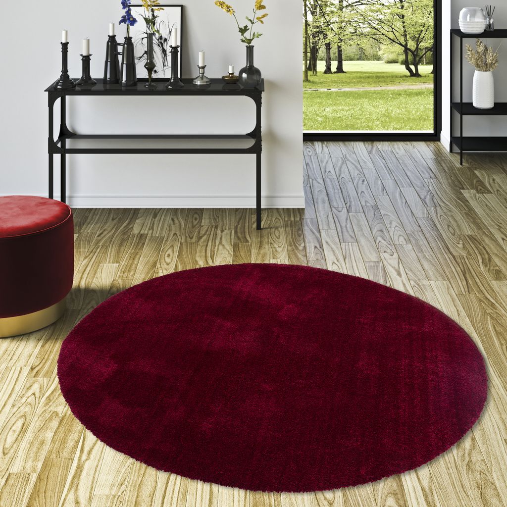 Super Soft Hochflorteppich Livorno Weinrot Rund, Größe:400 cm Rund