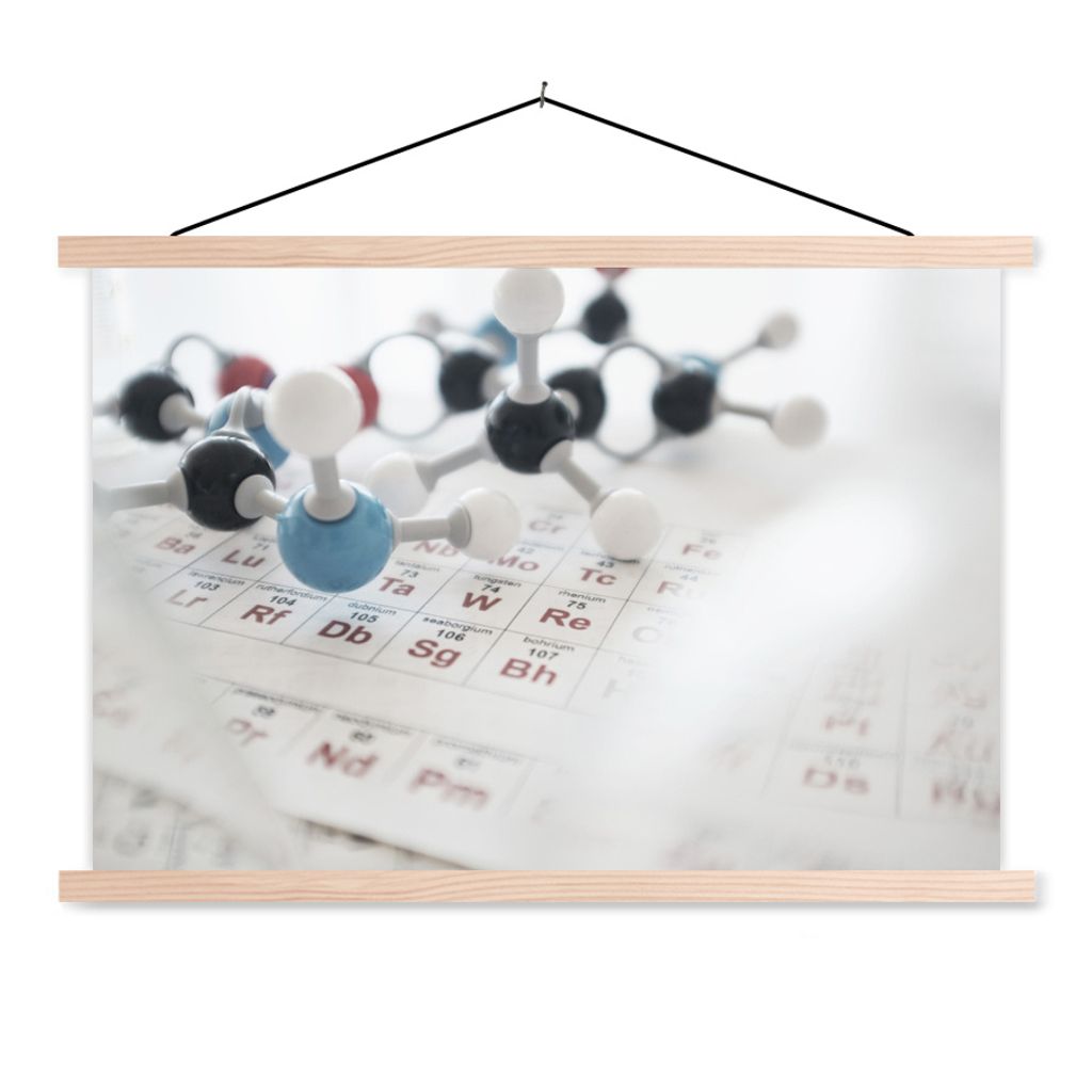 MuchoWow Textilposter Molekularstruktur und Periodensystem 60x40 cm mit holzfarbenen Rahmen - Bilder