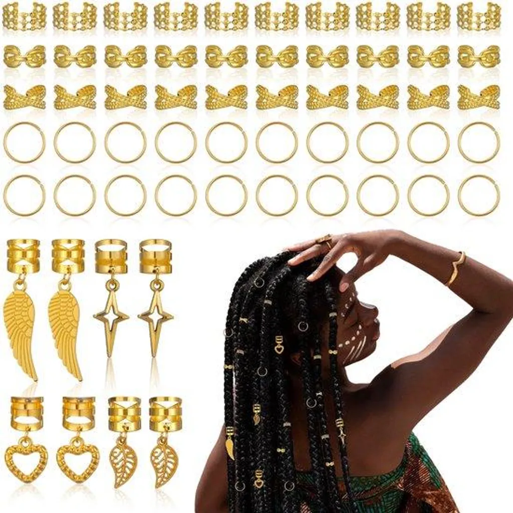 Bijoux Dreadlocks Or 58 Pièces : Spirales Flexibles et Barrettes Boho