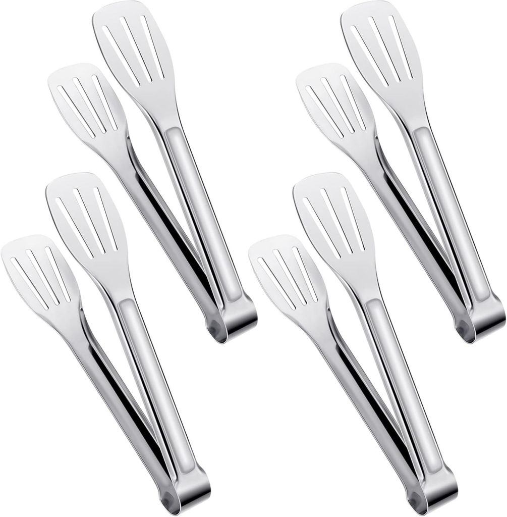 4 Stück Küchenzange Edelstahl Set, 7 Zoll Gebäckzange, Zange Küche Rutschfest, Grillzange für Barbecue, Salat, Backen, Familientreffen