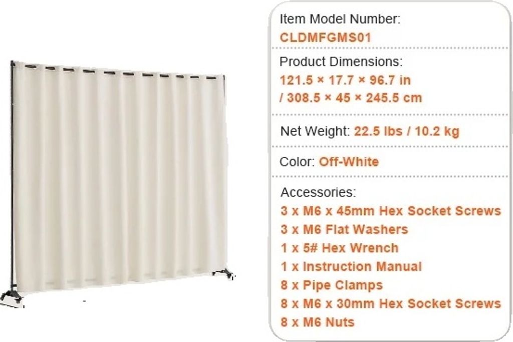 VEVOR Raumteiler, Einzelpaneel Beige, Robuster Rahmen aus Kohlenstoffstahl, Einzelpaneel Beige